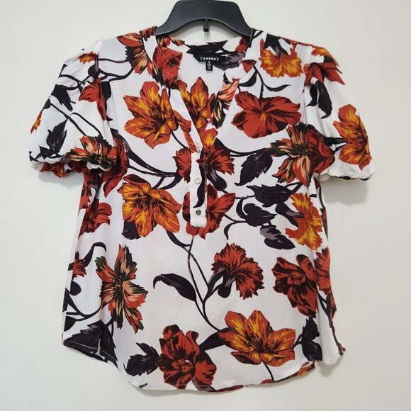 Cassee's Size S Floral Print Colorful Short Puff Sleeve Boho Women's Top Blouse - Picture 2 of 7